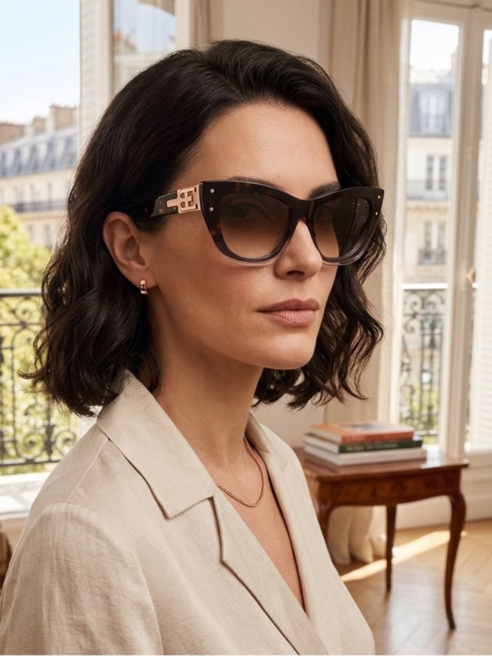 New BUGATTI 48L HAV Designer Brown Gradient Cat-Eye Sunglasses Authentic